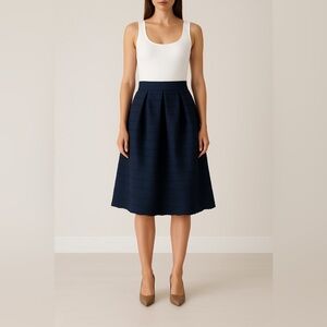 New York & Company Navy Textured A-Line Midi Skirt Size M NWT